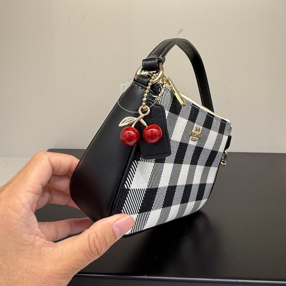 Coach Nolita 19 With Gingham Print And Charm CEN01 Gold/Black Multi - Picture 3 of 6